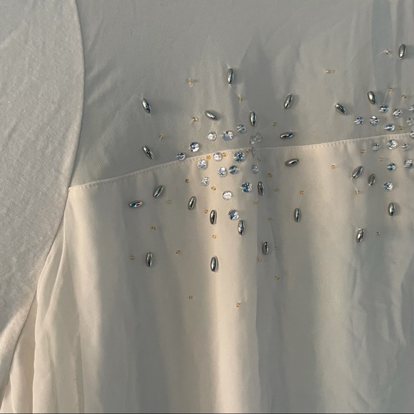 Lane Bryant White Gem Bead Rhinestone Pattern Blouse 3/4 Sleeves Winter 22/24 - Picture 8 of 11